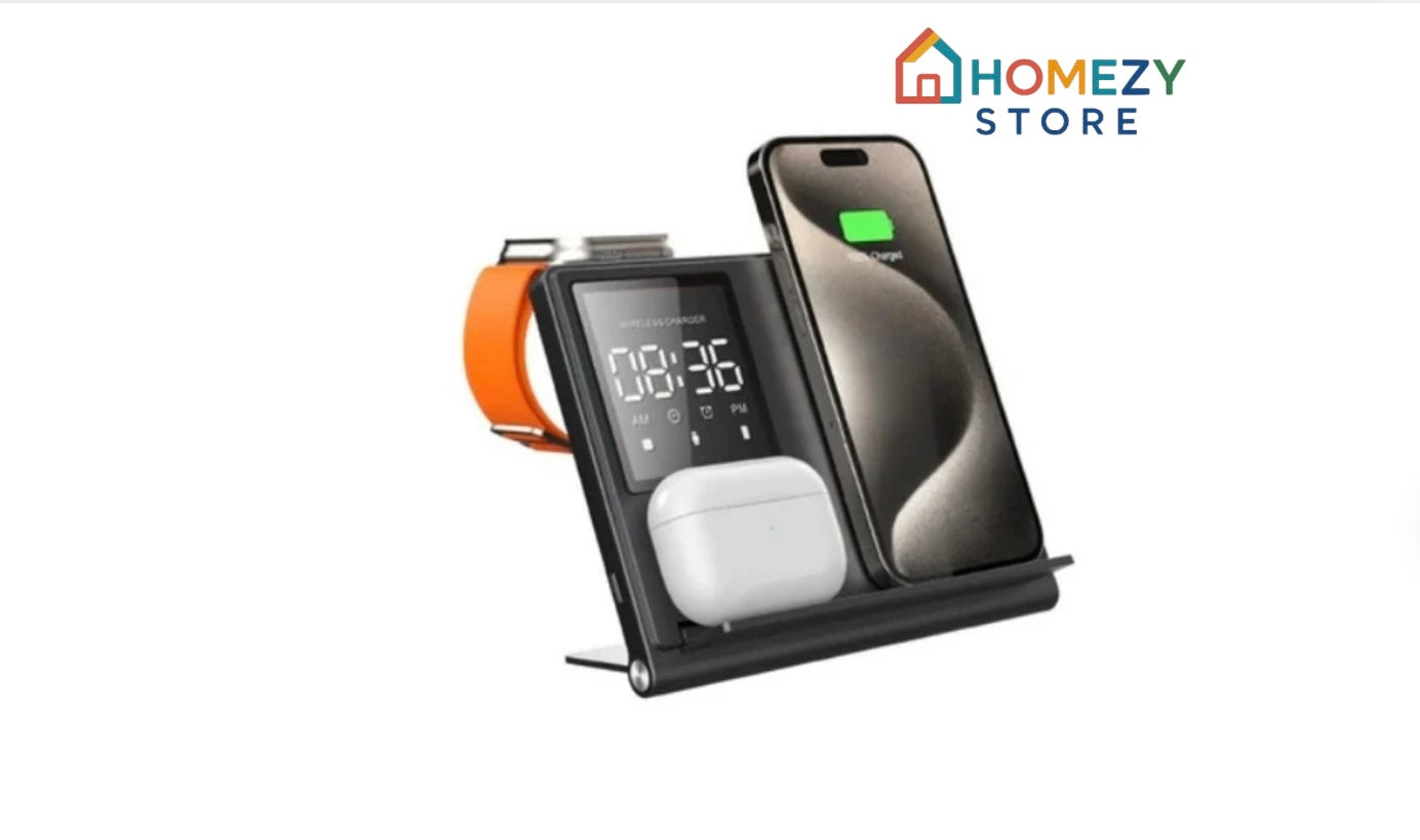 Trending Products Portable 5-in-1 Pixel Animation Foldable Wireless Charger Stand Pad for Mobile Phone Smart Watch Earphone