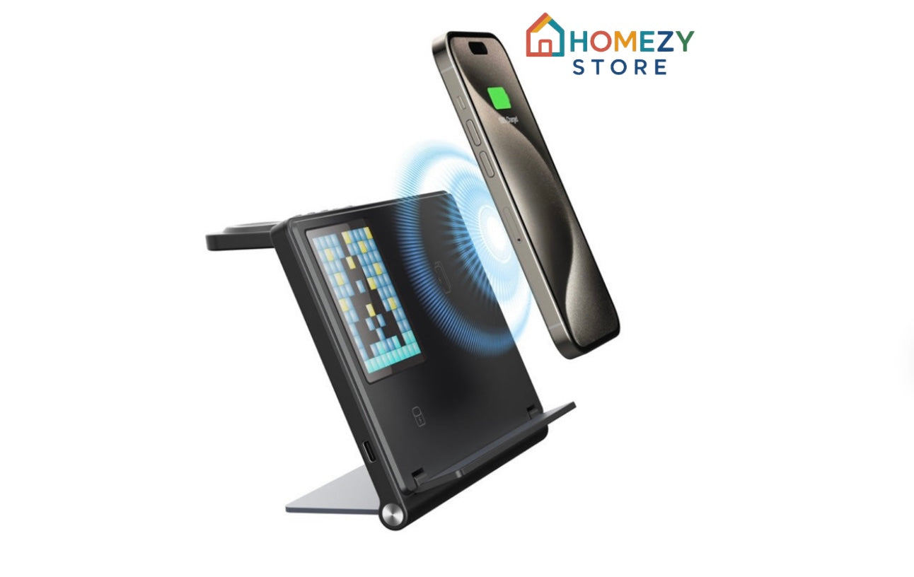 Trending Products Portable 5-in-1 Pixel Animation Foldable Wireless Charger Stand Pad for Mobile Phone Smart Watch Earphone