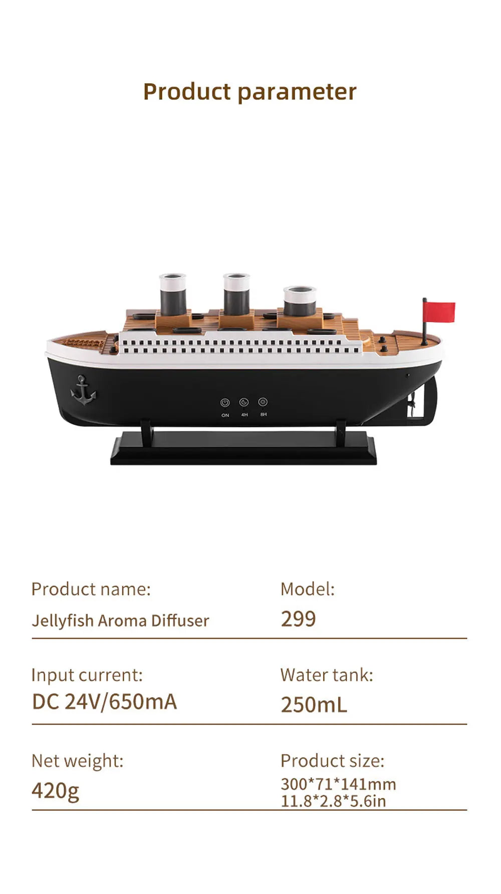 Titanic Ship Model Decoration Air Humidifier 250ml Essential Oil Diffuser Jellyfish Smoke Ring Spray Aroma Diffuser For Home