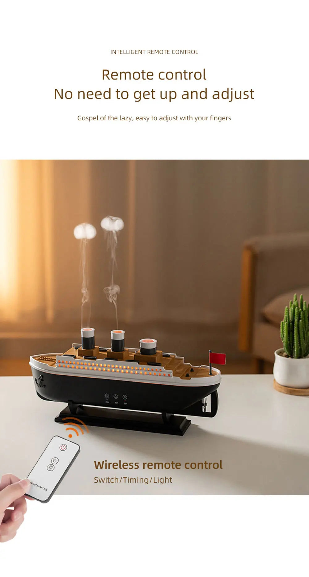 Titanic Ship Model Decoration Air Humidifier 250ml Essential Oil Diffuser Jellyfish Smoke Ring Spray Aroma Diffuser For Home