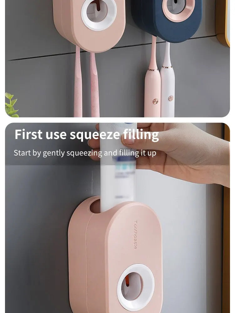 Automatic Toothpaste Squeezer Set Home Wall Bracket Toothbrush Holder Dust-proof Wall-mounted Toothpaste Squeezer