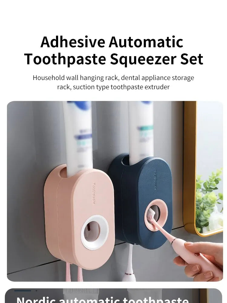 Automatic Toothpaste Squeezer Set Home Wall Bracket Toothbrush Holder Dust-proof Wall-mounted Toothpaste Squeezer