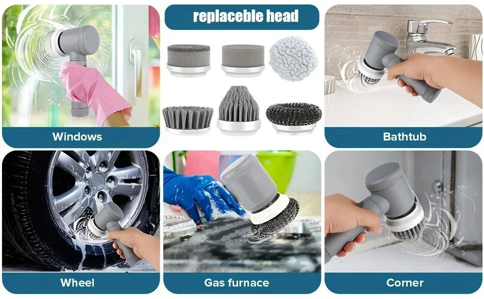 Electric Spin Scrubber Cordless Spin Scrubber with 6 Replaceable Brush Heads Electric Cleaning Brush Cleaning Tools