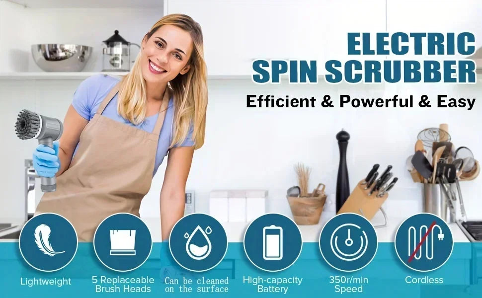 Electric Spin Scrubber Cordless Spin Scrubber with 6 Replaceable Brush Heads Electric Cleaning Brush Cleaning Tools