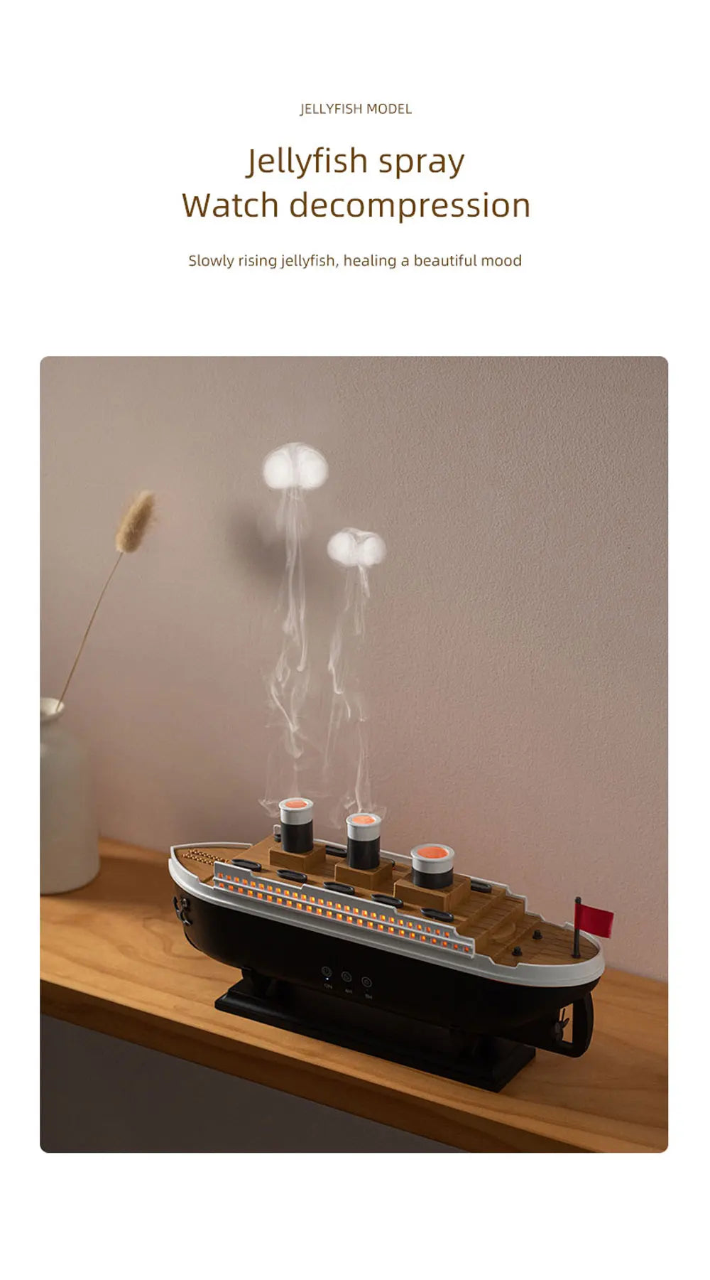Titanic Ship Model Decoration Air Humidifier 250ml Essential Oil Diffuser Jellyfish Smoke Ring Spray Aroma Diffuser For Home