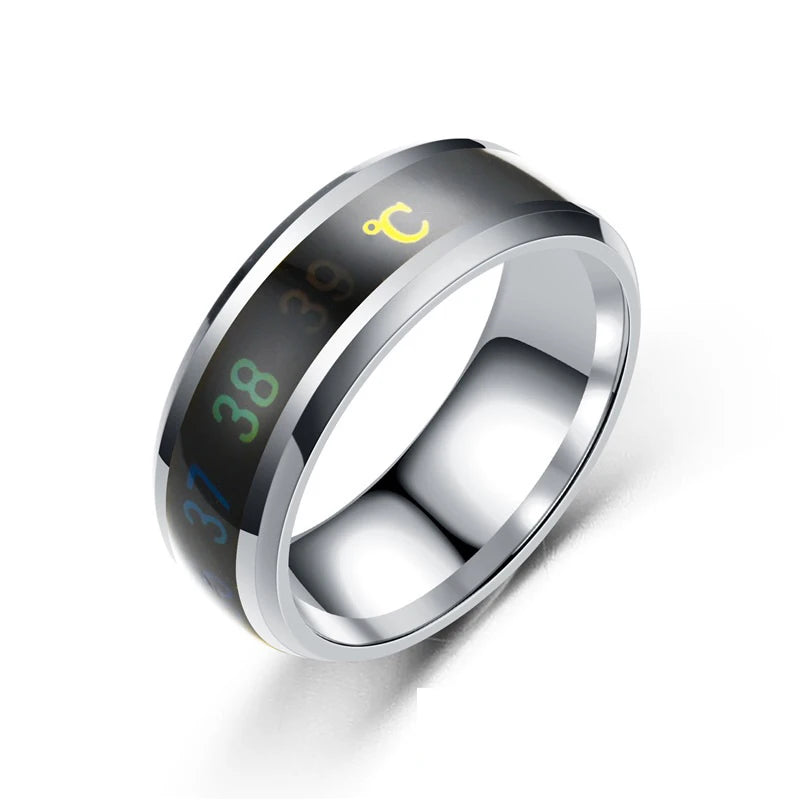 Smart Temperature Ring Titanium Steel Emotion Changes Intelligent Temperature Measuring Rings for Lovers Waterproof Jewelry