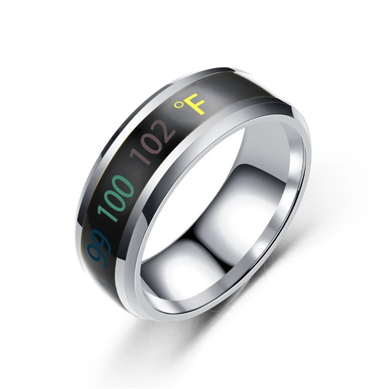 Smart Temperature Ring Titanium Steel Emotion Changes Intelligent Temperature Measuring Rings for Lovers Waterproof Jewelry