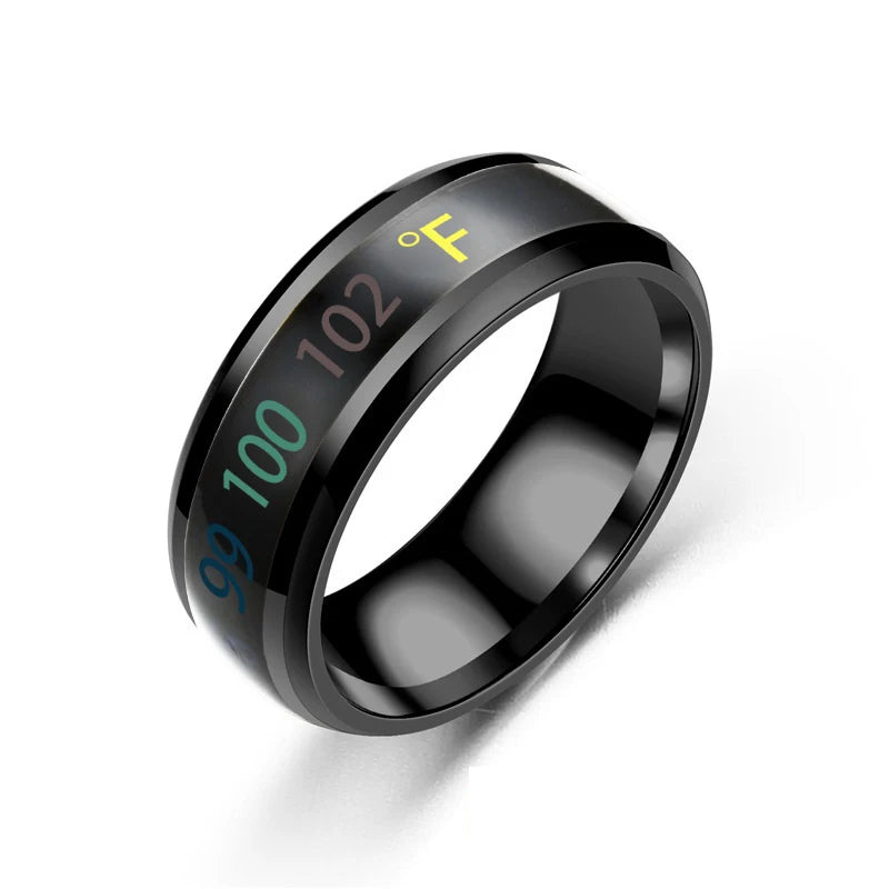 Smart Temperature Ring Titanium Steel Emotion Changes Intelligent Temperature Measuring Rings for Lovers Waterproof Jewelry
