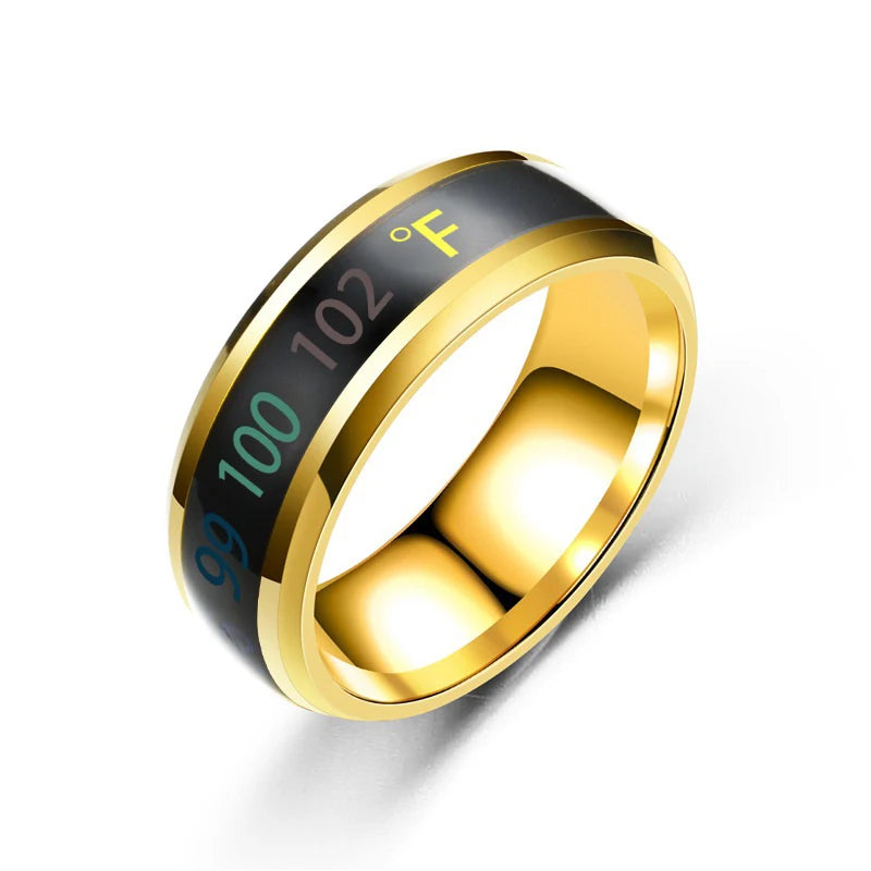 Smart Temperature Ring Titanium Steel Emotion Changes Intelligent Temperature Measuring Rings for Lovers Waterproof Jewelry