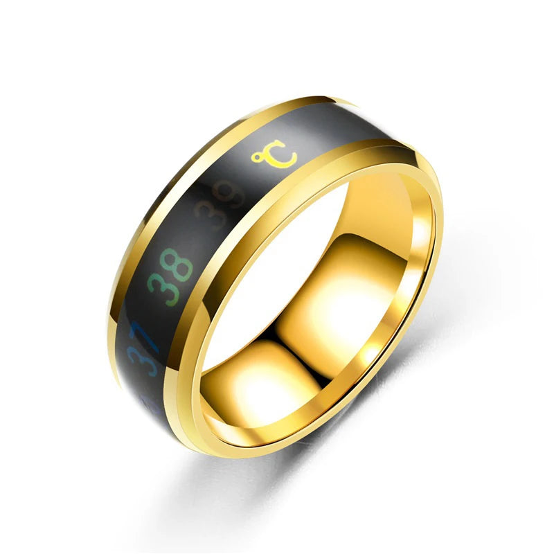 Smart Temperature Ring Titanium Steel Emotion Changes Intelligent Temperature Measuring Rings for Lovers Waterproof Jewelry