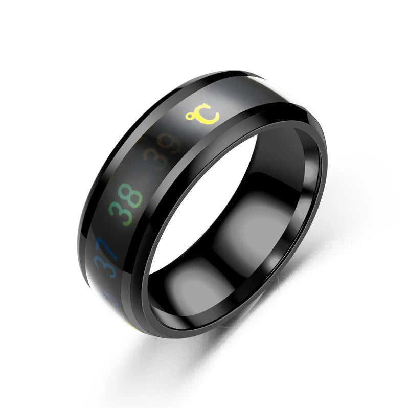Smart Temperature Ring Titanium Steel Emotion Changes Intelligent Temperature Measuring Rings for Lovers Waterproof Jewelry